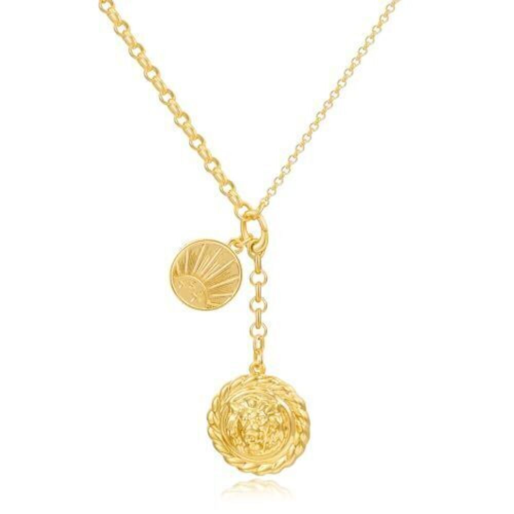 9987 18K Gold Plated Coin Lion Head Pendant Necklace Chunky Paperclip